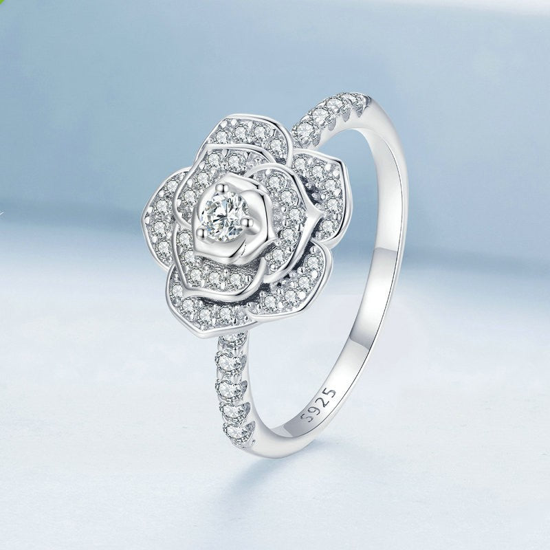 Rose Shaped Cubic Zirconia Silver Ring