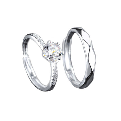 Simple Moissanite Adjustable Open Couple Ring