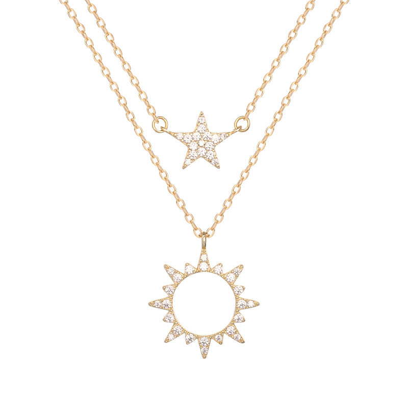 Sterling Silver Double Layered Star and Sun Necklace