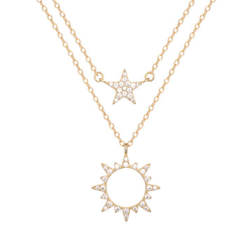 Sterling Silver Double Layered Star and Sun Necklace