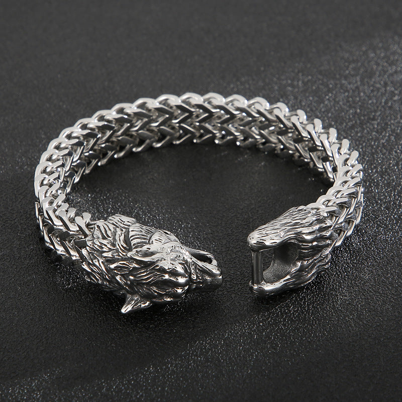 Armband mit Wolfskopf im Punk-Stil aus Titanstahl