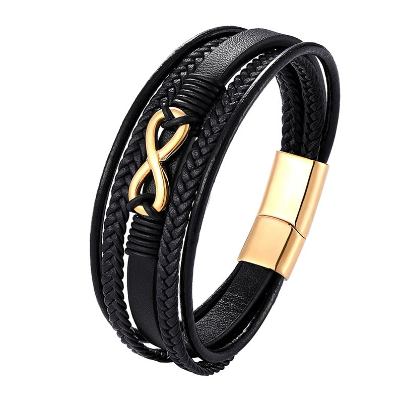 Titanium Steel Braided Leather Figure 8 Magnetic Clasp Bracelet