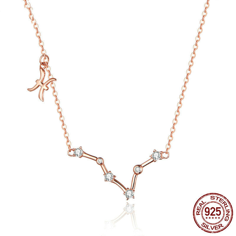 Rose Gold Zodiac Necklace in Sterling Silver