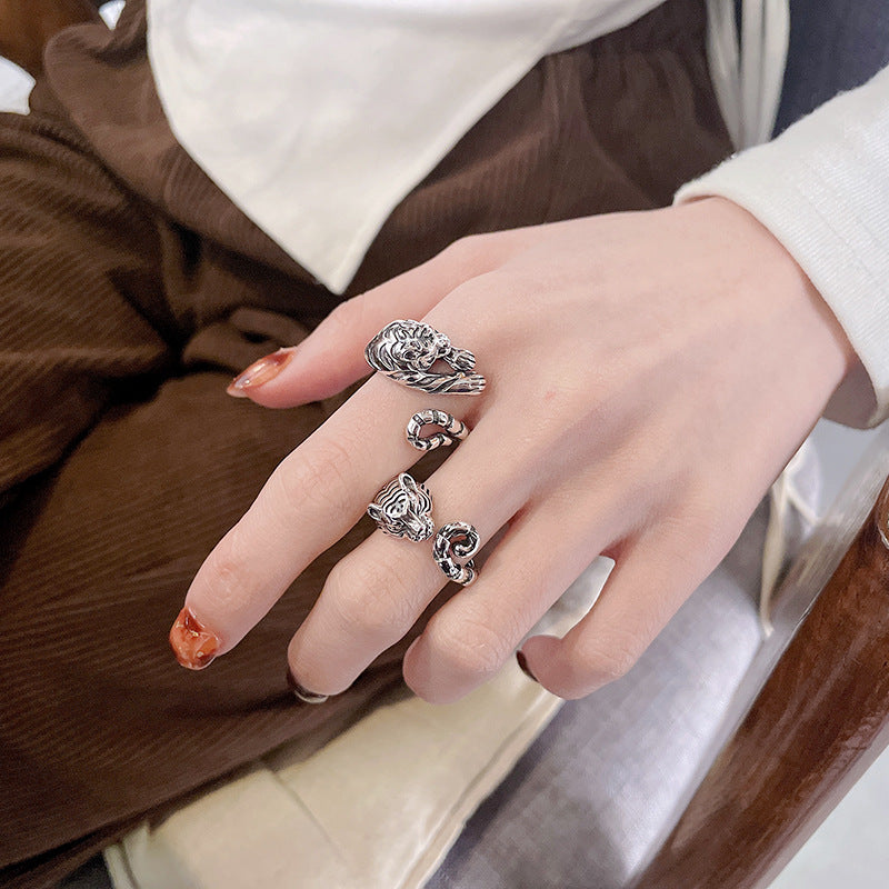 Vintage Tiger Shape Adjustable Silver Ring