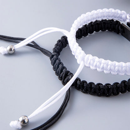 Simple Black and White Romantic Woven Couple Engraved Bracelets