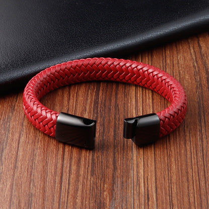 Simple Red Leather Woven Bracelet