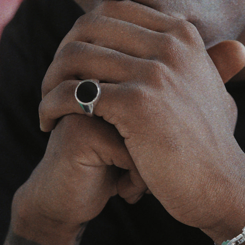 Simple Black Crystal Gum Silver Ring