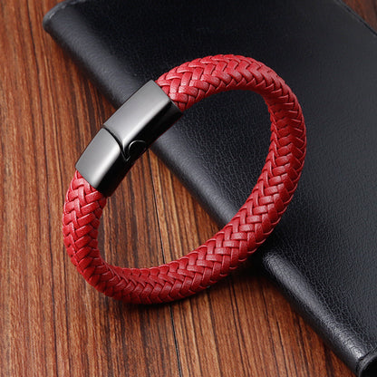 Simple Red Leather Woven Bracelet