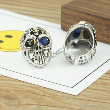 Skull Rock Graffiti Adjustable Open Silver Ring