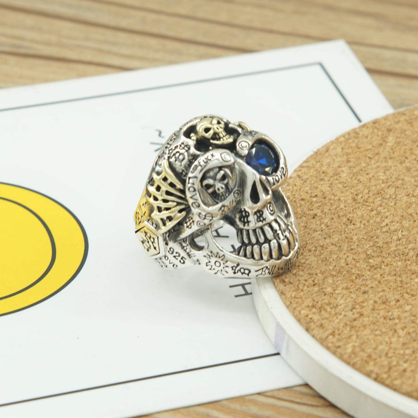 Skull Rock Graffiti Adjustable Open Silver Ring