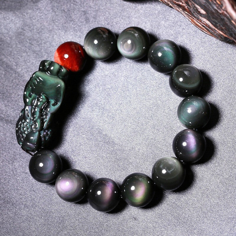 Natural Rainbow Eyes Obsidian Bracelet