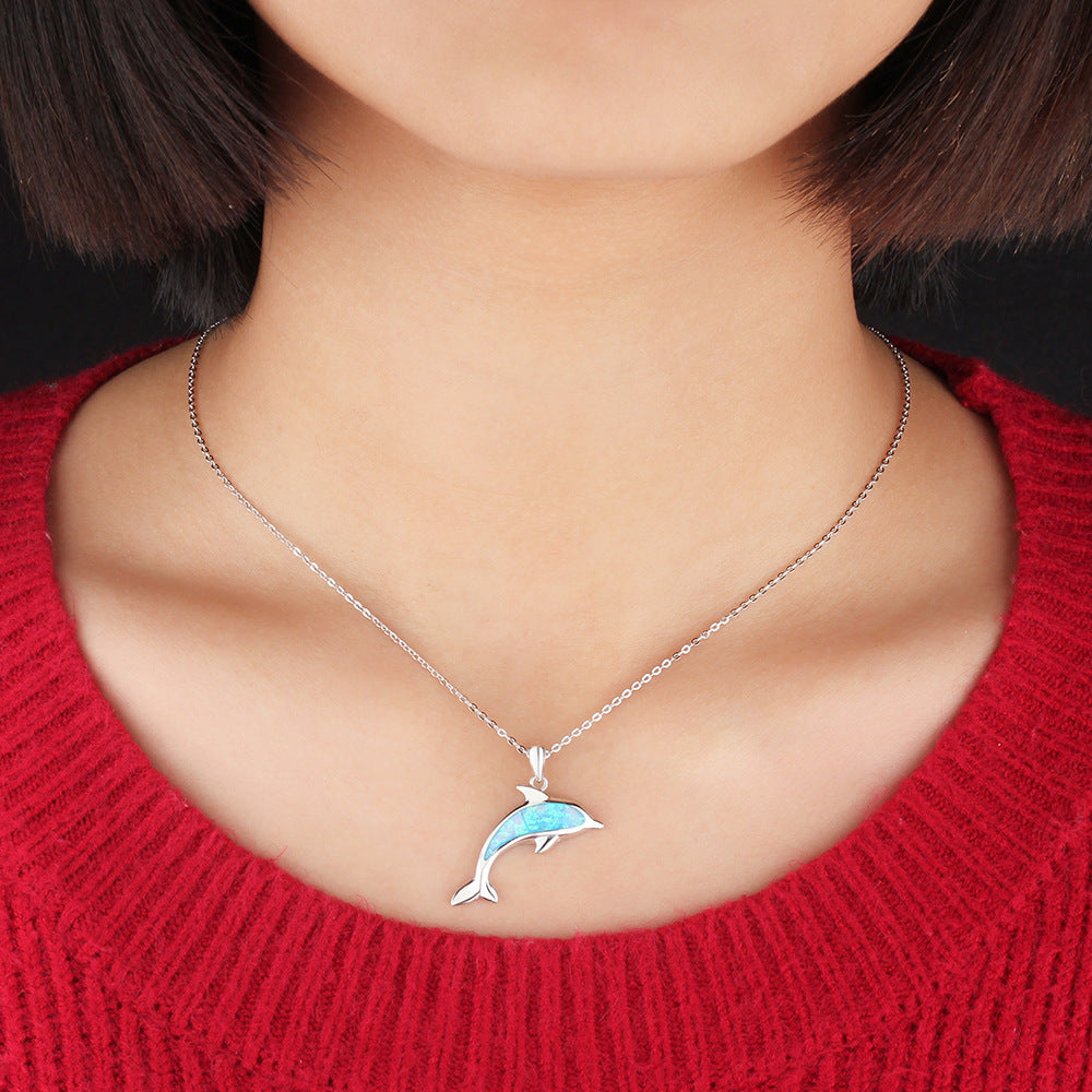 Sterling Silver Ocean Dolphin Pendant Necklace