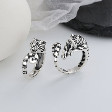 Bague en argent réglable en forme de tigre vintage