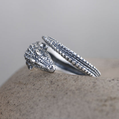 Vintage Crocodile Adjustable Silver Ring