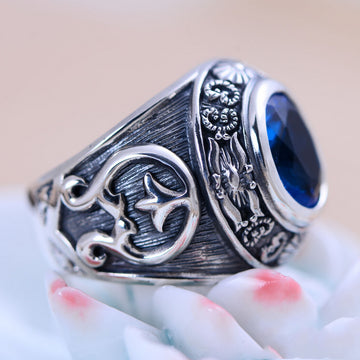 bague en argent sterling totem vintage en cristal bleu