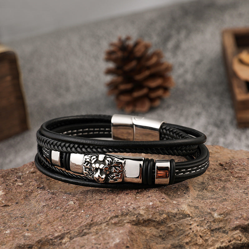 Multi-layer Stainless Steel Leather Braided Bracelet