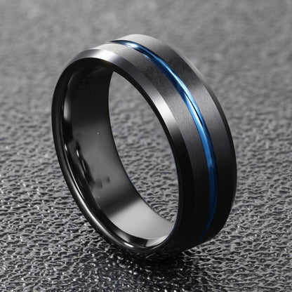 Bague en acier tungstène noir plat simple pour hommes