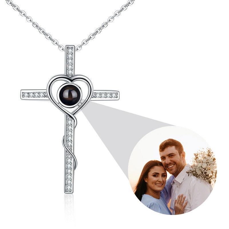 Personalized Projection Photo Necklace - Love Cross - Record My Love